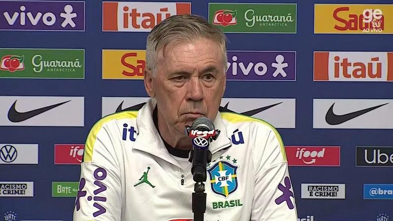Carlo Ancelotti, técnico da seleção brasileira, em entrevista coletiva — Foto: Reprodução