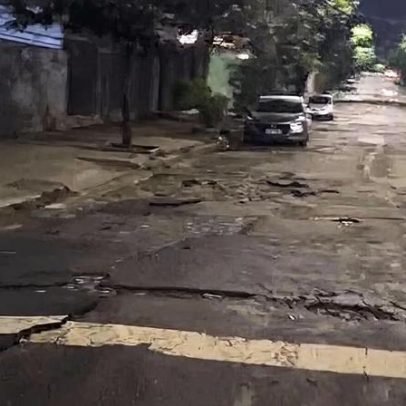 Vídeo mostra asfalto destruído no Santa Efigênia após fortes chuvas em BH