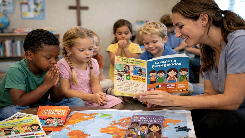 Crianças cristãs expostas a material educativo sob avaliação