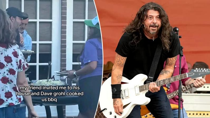Dave Grohl dished out BBQ to guests at a Los Angeles backyard party.