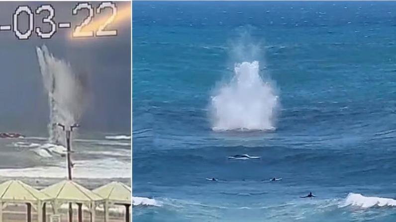 Mísseis caem no mar de Tel Aviv, perto de surfistas — Foto: Reprodução
