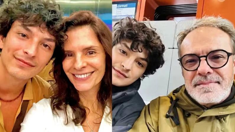 Pedro Waddington ao lado da mãe, Helena Ranaldi, e do pai, Ricardo Waddington — Foto: Reprodução/Instagram