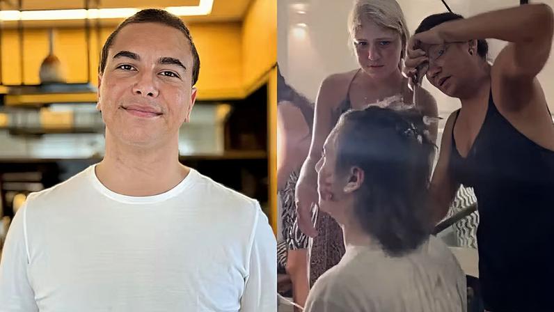 Dira Paes corta o cabelo do filho, Inácio — Foto: Reprodução/Instagram