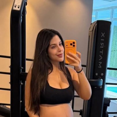 Grávida Laís Caldas exibe barrigão durante treino