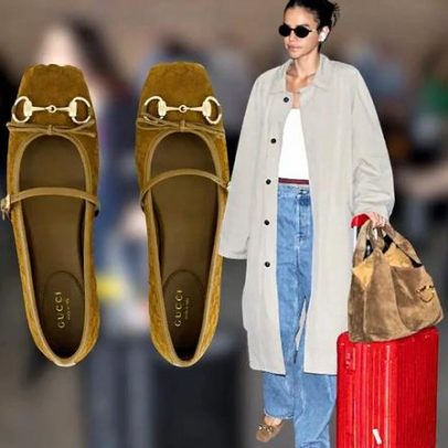 Bruna Marquezine dispensa tênis e aposta em sapatilha caramelo no aeroporto