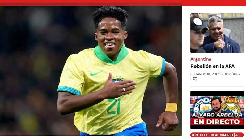 "Ancelotti aposta em Endrick", diz jornal "As" — Foto: Reprodução