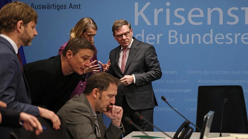 German Foreign Minister Johann Wadephul arrives for a meeting of the ministry's crisis response team.