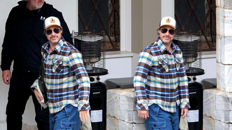 Brad Pitt, seen above on Thursday, went incognito as he was spotted filming for his forthcoming film, “The Riders.”