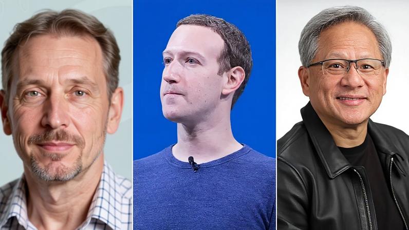 Larry Ellison (à esquerda), Mark Zuckerberg (ao centro) e Jensen Huang (à direita) estão entre os indicados para o conselho