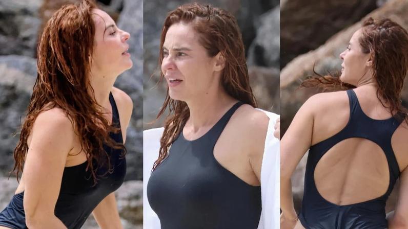 Beleza sem filtro! Com maiô cavado, Paolla Oliveira grava série da Netflix na praia de Copacabana; corpo real rouba cena em 25 fotos