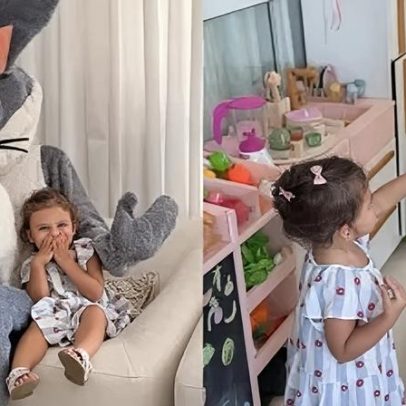 Amanda Kimberlly se fantasia de coelho da Páscoa para Helena, filha de Neymar