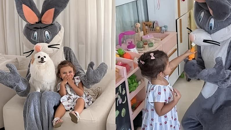 Amanda Kimberlly se veste de coelho da Páscoa para a filha, Helena