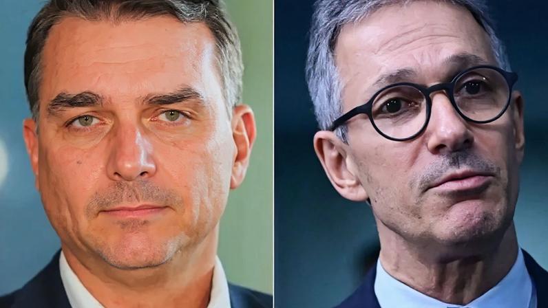 Na imagem, Flávio Bolsonaro (à esq.) e Romeu Zema (à dir.) | Sérgio Lima/Poder360