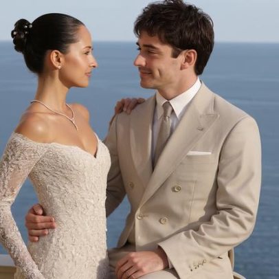 Casamento civil de Alexandra Saint Mleux e Charles Leclerc com traje sob medida