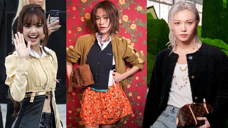 Lisa, Emi Thasorn e Felix nos desfiles da Louis Vuitton e MiuMiu — Foto: Getty
