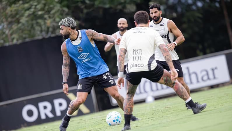 Gabigol trabalhou com bola nesta quarta-feira no CT do Santos — Foto: Raul Baretta/Santos FC