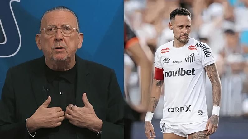 Galvão Bueno durante o programa ‘Galvão e Amigos’; Neymar em jogo do Santos