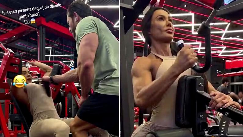 Gracyanne Barbosa e namorado treinam juntos em batalha de bíceps
