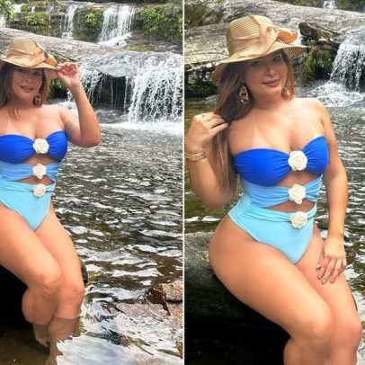 Geisy Arruda faz visita a Paraty e posa em cachoeira de aldeia indígena