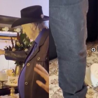 Sérgio Reis derruba bolo durante comemoração de 67 anos de carreira