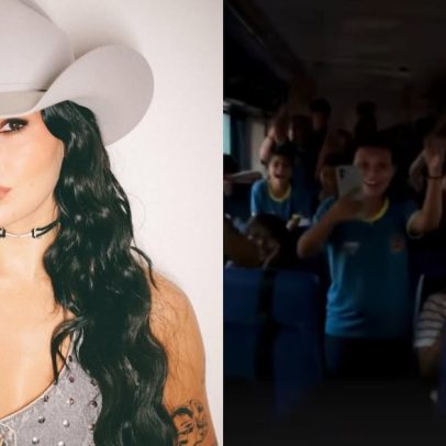 Ana Castela entra em ônibus e interage com crianças no Paraná