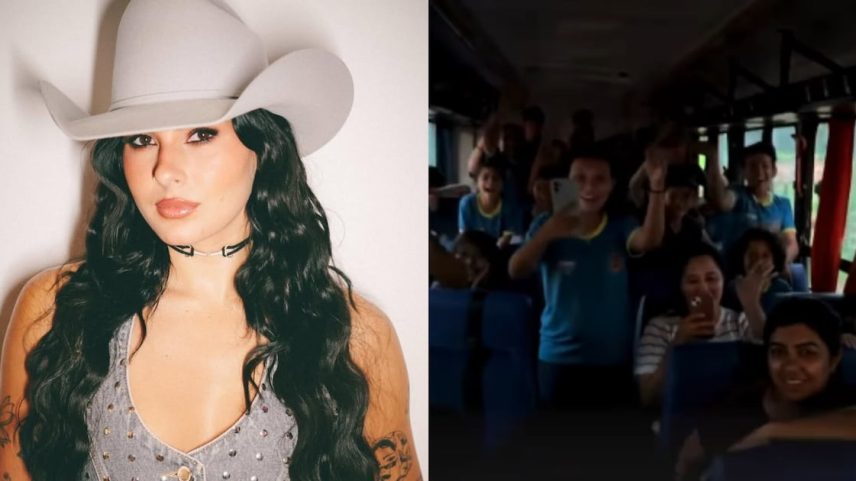 Ana Castela entra em ônibus e interage com crianças no Paraná