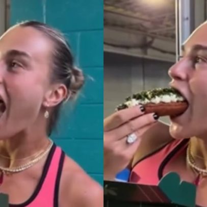 Sabalenka prova cachorro-quente de R$ 600 com caviar e ouro