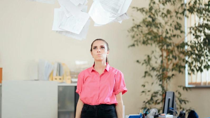 Angry unhappy employee quitting her job