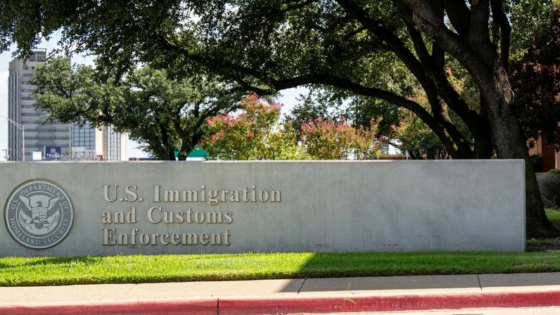The entrance to a U.S. Immigration and Customs (ICE) detention facility in Dallas, Texas.