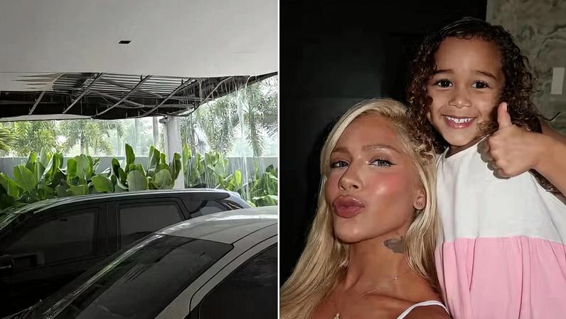 Parte do teto da mansão de Karoline Lima desaba durante temporal