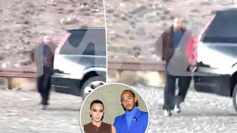 Lewis Hamilton ([pictured here in a brown jacket, a blue shirt and black pants) and Kim Kardashian were spotted in Arizona on Saturday.