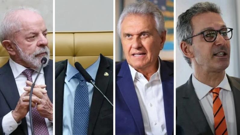 O presidente Lula (PT), o senador Flávio Bolsonaro (PL), o governador de Goiás, Ronaldo Caiado (PSD) e o governador mineiro Romeu Zema (Novo). Fotos: Gustavo Moreno/STF, Carlos Moura/Agência Senado, Divulgação e Marcello Casal Jr/Agência Brasil