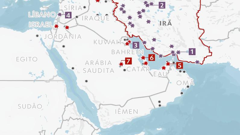 Infográfico: Mapa dos ataques no Oriente Médio; Irã, Israel e EUA travam guerra na região — Foto: Editoria de Arte/g1