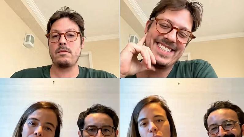 Miá Mello e o marido, Lucas Melo, fazem live com Fábio Porchat — Foto: Reprodução/Instagram