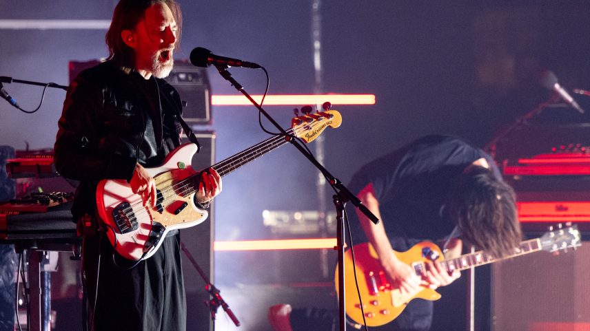 Musicians Thom Yorke and Jonny Greenwood, founding members of Radiohead, perform onstage with The Smile during the “Light for Attracting Attention Tour” at Shrine Auditorium and Expo Hall on Dec. 21, 2022 in Los Angeles, California.