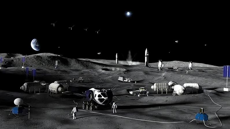 Conceito artístico da Fase 3 da base lunar da NASA.
