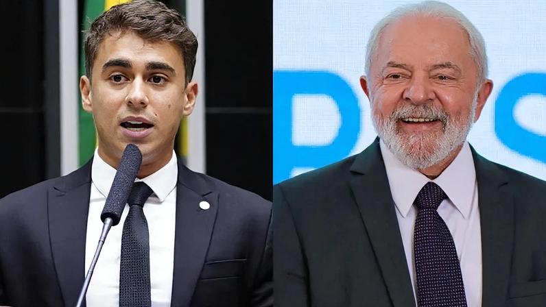 Na imagem, o deputado federal Nikolas Ferreira (à esq.) e o presidente Luiz Inácio Lula da Silva