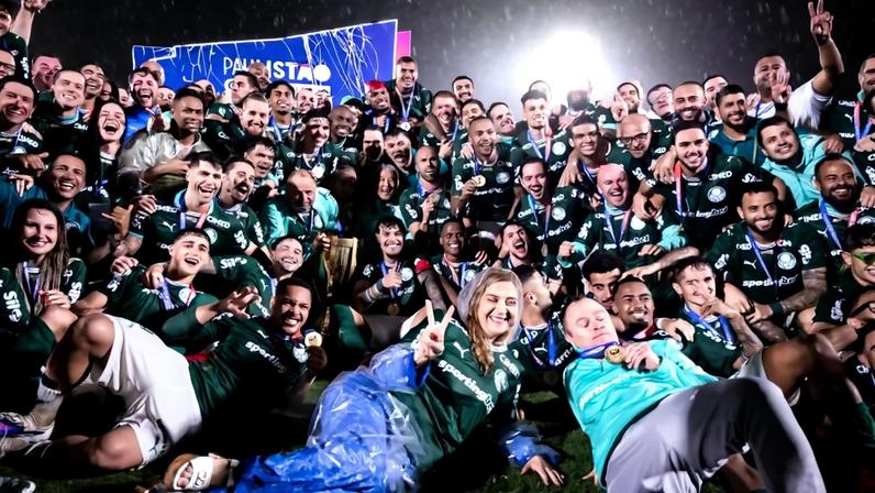 Novorizontino x Palmeiras: elenco celebra título do Campeonato Paulista de 2026 (Foto: Guilherme Veiga/Gazeta Press)