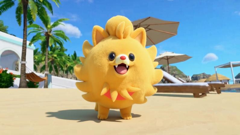 Pompon appears on the beach.
