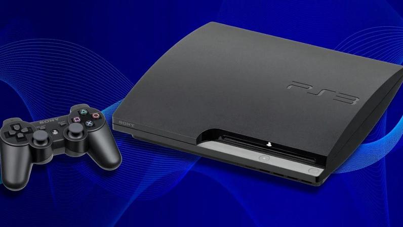 A PS3 on a blue background.