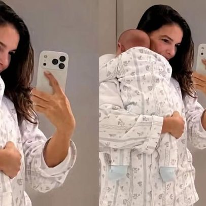 Mariana Rios usa pijama com o filho Palo em momento caseiro