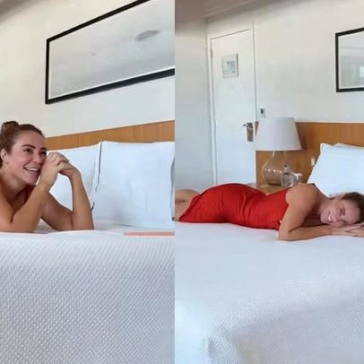 Paolla Oliveira aparece de vestido vermelho na cama e comenta dia tranquilo