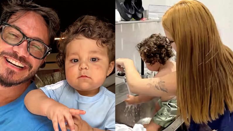 Eliezer se contagia com alegria do caçula, Ravi, ao tomar 'banho raiz de tanque'; vídeo!