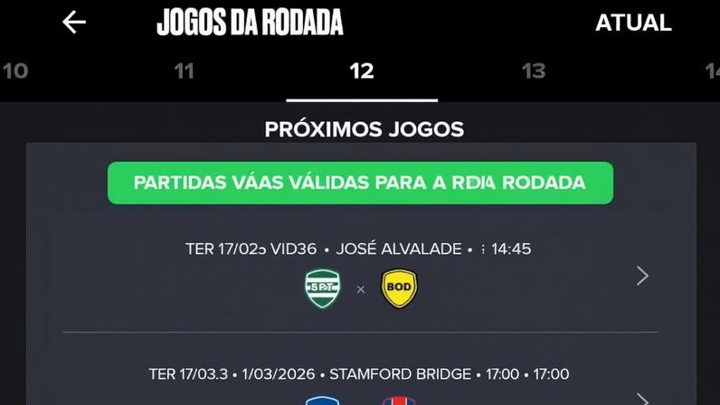 Rodada #12 do Cartola Campeões — Foto: Cartola