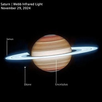 James Webb revela detalhes de Saturno em imagens de infravermelho