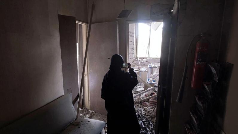 The Gandhi Hospital was damaged after US-Israeli strikes on a state TV telecommunication tower nearby in Tehran, Iran, on March 2, 2026.
