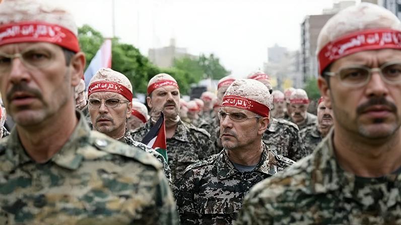 Integrantes da Guarda Revolucionária Islâmica do Irã marcham durante o comício anual pró-Palestina em Teerã