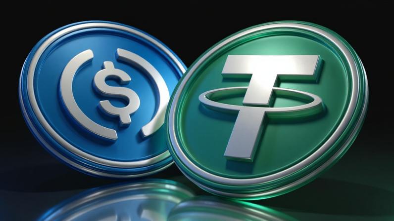 Ilustração das stablecoins tether , usdt, e circle, usdc
