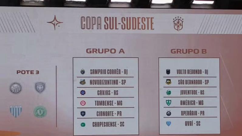 Grupos da Copa Sul-Sudeste, competição criada pela CBF em 2026 — Foto: Marcio Menezes