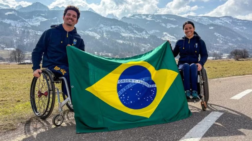 Cristian Ribera ao lado de Aline Rocha. Eles foram escolhidos para representar o Brasil na abertura dos Jogos Paralímpicos de Inverno de Milão-Cortina 2026 — Foto: Reprodução/Governo de SP